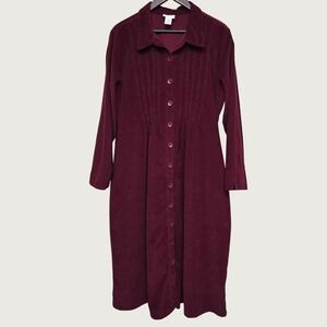 Vermont Country Store Corduroy Dress Womens 1X Burgundy Pintuck Cottagecore